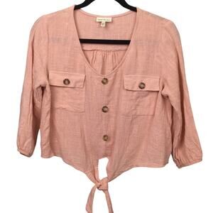 Belle du jour Festival Beachy Scoop Neck Flap Pockets 3/4 Sleeve Cropped Top M